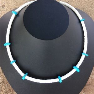 Southwestern Style Handmade 19” Heishi Shell and Turquoise Necklace